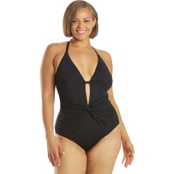 La Blanca Plus Size Island Goddess Twist One Piece Swimsuit - Black 22W - Swimoutlet.com