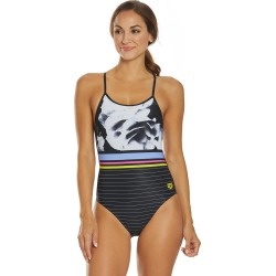 Arena Women's Dark Floral Stripes Accelerate Back One Piece Swimsuit - Black/Multi 22 Polyester - Swimoutlet.com