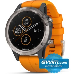 Garmin Fenix 5 Plus Sapphire Mutli-Sport Gps Watch - Titanium/Spark Orange - Swimoutlet.com