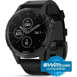 Garmin Fenix 5 Plus Sapphire Mutli-Sport Gps Watch - Black/Black Leather - Swimoutlet.com
