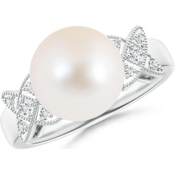 Freshwater Cultured Pearl XO Ring with Diamonds