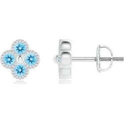 Swiss Blue Topaz Four Leaf Clover Studs with Beaded Edges
