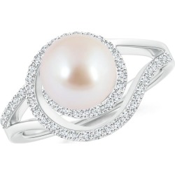 Akoya Cultured Pearl Spiral Halo Ring with Diamonds