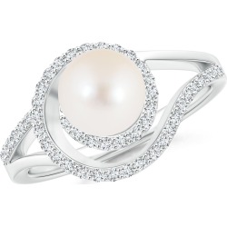 Freshwater Cultured Pearl Spiral Halo Ring with Diamonds
