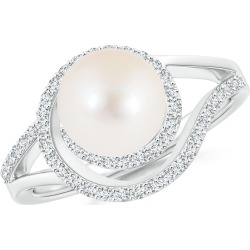 Freshwater Cultured Pearl Spiral Halo Ring with Diamonds