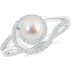 Akoya Cultured Pearl Spiral Halo Ring with Diamonds