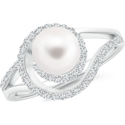 Freshwater Cultured Pearl Spiral Halo Ring with Diamonds