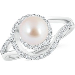 Akoya Cultured Pearl Spiral Halo Ring with Diamonds