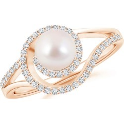 Akoya Cultured Pearl Spiral Halo Ring with Diamonds