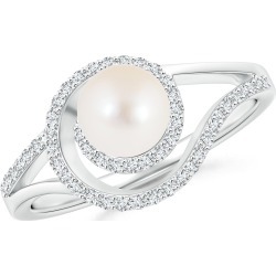 Freshwater Cultured Pearl Spiral Halo Ring with Diamonds