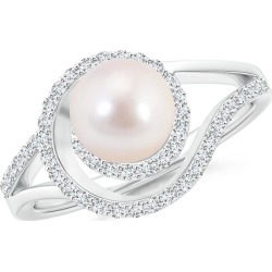 Akoya Cultured Pearl Spiral Halo Ring with Diamonds