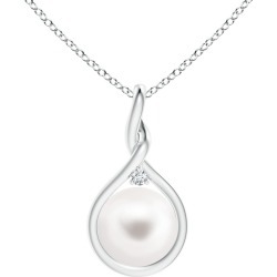 Freshwater Pearl and Diamond Twist Bale Pendant