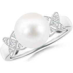 Freshwater Cultured Pearl XO Ring with Diamonds