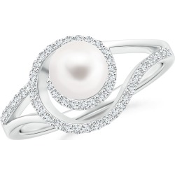 Freshwater Cultured Pearl Spiral Halo Ring with Diamonds