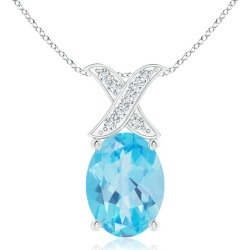 Oval Swiss Blue Topaz XO Pendant with Diamonds