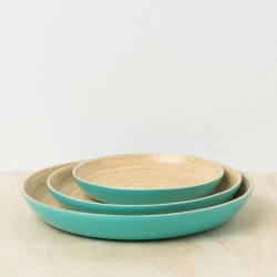 Turquoise lacquer bamboo tray (set of 3)