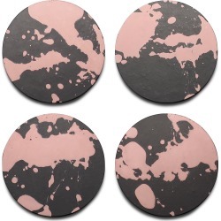 CONCRETE & WAX - Set Of 4 Hand Poured Concrete Coasters In Black With Blush Splatter