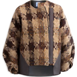 Cleo Prickett - Artisan Bomber Coat Made From Donegal Tweed & 'Inlay' Laser Cut Faux Suede