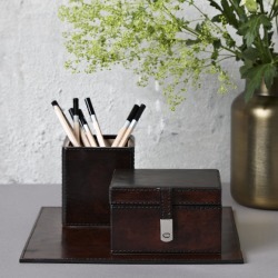 Small leather desk accessories set