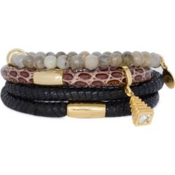 Italian Leather Bracelet Stack with an Agate Bracelet & Gold Charm