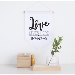 Love lives here personalised pennant wall banner