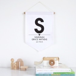 Bold initial girls' personalised pennant wall banner