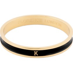 Florence London - Initial K Bangle 18Ct Gold Plated With Black Enamel