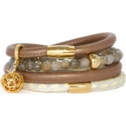 Italian Leather & Agate Bracelet Stack with a Gold Apple Charm