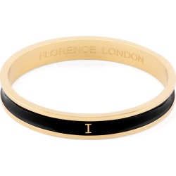 Florence London - Initial I Bangle 18Ct Gold Plated With Black Enamel