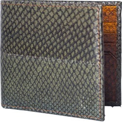 MAYU - Carlos - Fish Leather Bi-Fold Wallet Moss and Cognac