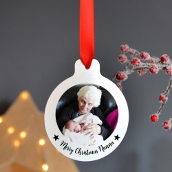 Personalised silver metal photo christmas bauble set