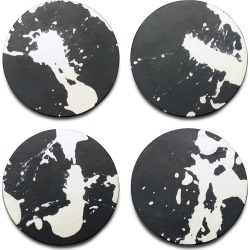 CONCRETE & WAX - Set Of 4 Hand Poured Concrete Coasters In Black With White Splatter