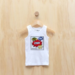 Personalised superhero comic singlet