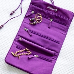 Silk travel jewellery roll in candy