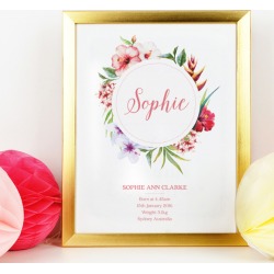 Personalised botanical illustration name & birth art print