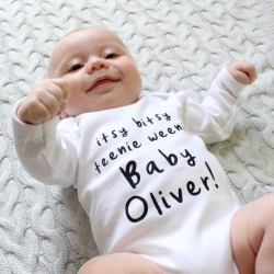 Personalised 'itsy bitsy' long sleeve baby grow