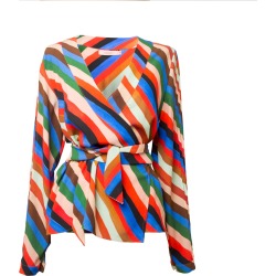 Tomcsanyi - Bugyi Stripes Print Overlap Pleat Top