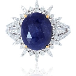 Artisan - 18Kt Solid White Gold Blue Sapphire Pave Diamond Silver Ring