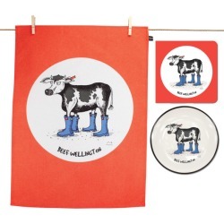 Beef Wellington plate, tea towel & card gift pack