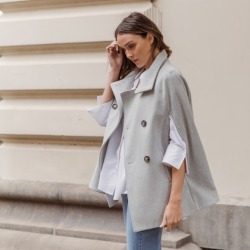 Luxury Wool Cashmere Cape in Light Charcoal