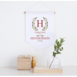 Christmas Initial Wreath Personalised pennant wall banner