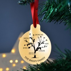 Personalised metal family tree christmas bauble set