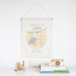 Elephant personalised birth print wall banner