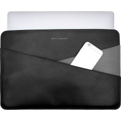 Holly & Tanager - 15 Inch Leather Laptop Sleeve In Black & Grey