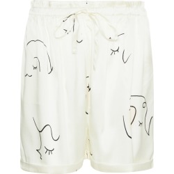 NOT JUST PAJAMA - Face Line Art Printed Silk Shorts - White