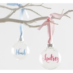 Personalised baby glass bauble