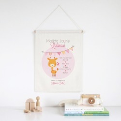 Giraffe personalised birth print wall banner