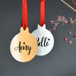 Personalised silver or gold metal christmas bauble set