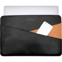 Holly & Tanager - 15 Inch Leather Laptop Sleeve In Black & Caramel