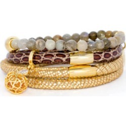 Italian Leather Bracelet Stack with an Agate Bracelet & Gold Charm